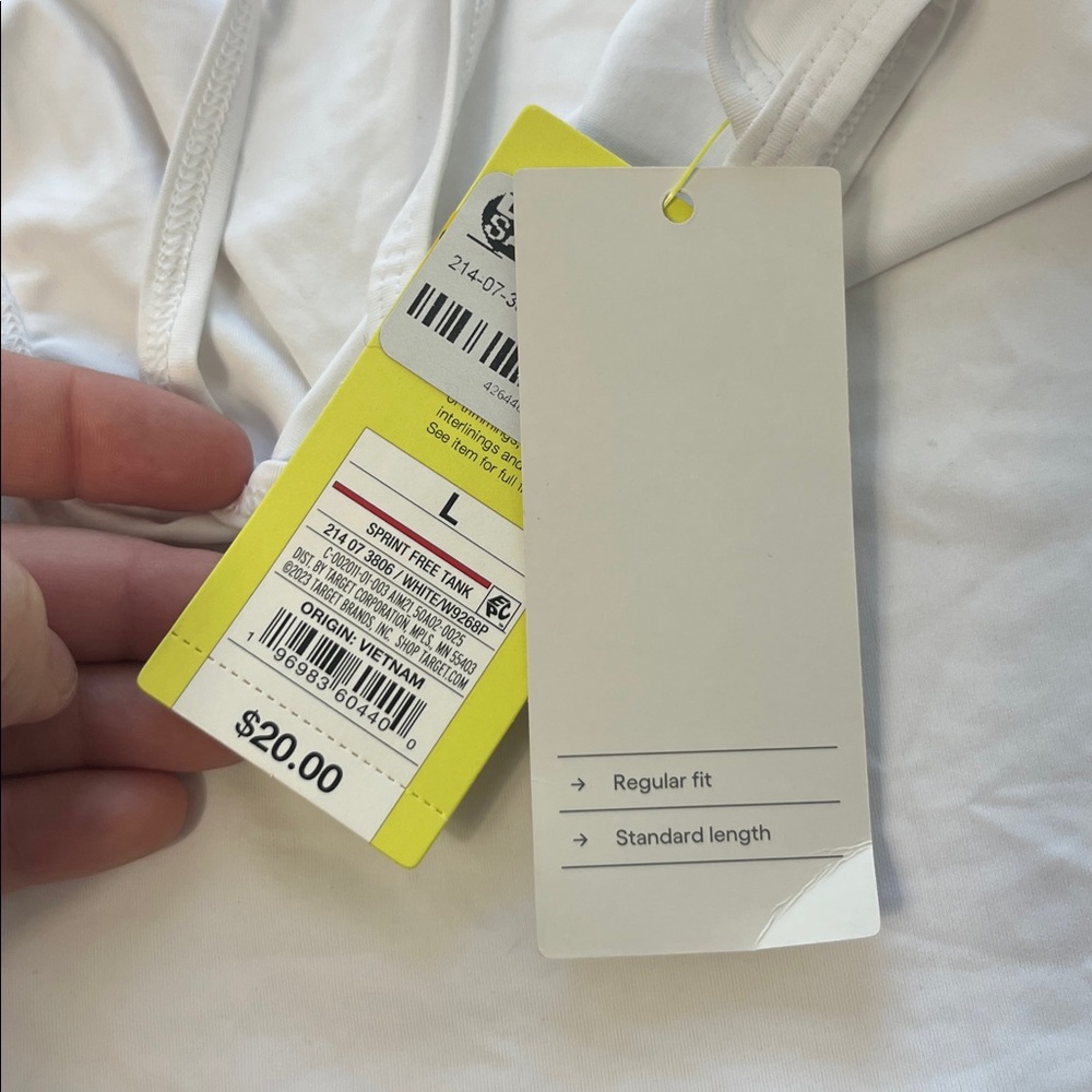 All in Motion Large White Racerback Regular Fit Standard Length Sprint Tank Top - Picture 6 of 6